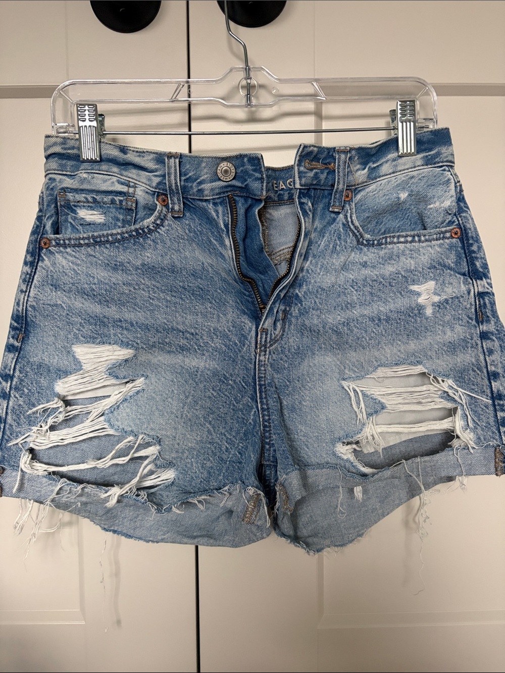 American Eagle Outfitters Light Blue Distressed Denim Shorts